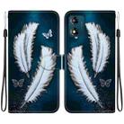 For Motorola Moto E13 Crystal Texture Colored Drawing Leather Phone Case(White Butterfly Feathers) - 1