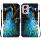 For Motorola Moto G04s / E14 Crystal Texture Colored Drawing Leather Phone Case(Peacock) - 1