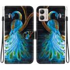 For Motorola Moto G13 / G23 / G53 Crystal Texture Colored Drawing Leather Phone Case(Peacock) - 1