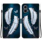 For Motorola Moto G34 5G Crystal Texture Colored Drawing Leather Phone Case(White Butterfly Feathers) - 1