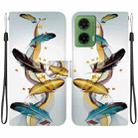 For Motorola Moto G35 Crystal Texture Colored Drawing Leather Phone Case(Gold Butterfly Feathers) - 1