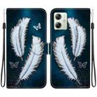 For Motorola Moto G54 Crystal Texture Colored Drawing Leather Phone Case(White Butterfly Feathers) - 1