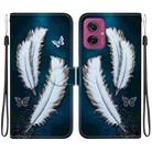 For Motorola Moto G55 Crystal Texture Colored Drawing Leather Phone Case(White Butterfly Feathers) - 1