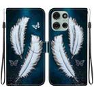 For Motorola Moto G75 5G Crystal Texture Colored Drawing Leather Phone Case(White Butterfly Feathers) - 1