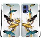 For Motorola Moto G85 Crystal Texture Colored Drawing Leather Phone Case(Gold Butterfly Feathers) - 1