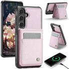 For Samsung Galaxy S25 5G JEEHOOD J06 British Style RFID MagSafe Card Bag PU Phone Case(Pink) - 1
