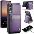 For Samsung Galaxy S25 Edge 5G JEEHOOD J06 British Style RFID MagSafe Card Bag PU Phone Case(Purple) - 1