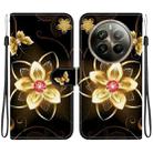 For Realme 12 Pro+ Global Crystal Texture Colored Drawing Leather Phone Case(Gold Flower) - 1