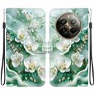 For Realme 12 Pro+ Global Crystal Texture Colored Drawing Leather Phone Case(Jade Flowers) - 1