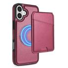 For iPhone 16 Plus Skin Feel Detachable Card Bag Magsafe Phone Case(Wine Red) - 1