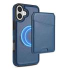 For iPhone 16 Plus Skin Feel Detachable Card Bag Magsafe Phone Case(Blue) - 1