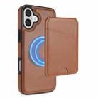 For iPhone 16 Plus Skin Feel Detachable Card Bag Magsafe Phone Case(Brown) - 1