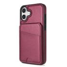 For iPhone 16 Skin Feel Detachable Card Bag Magsafe Phone Case(Wine Red) - 2