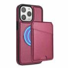 For iPhone 15 Pro Max Skin Feel Detachable Card Bag Magsafe Phone Case(Wine Red) - 1
