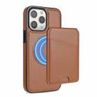 For iPhone 15 Pro Max Skin Feel Detachable Card Bag Magsafe Phone Case(Brown) - 1