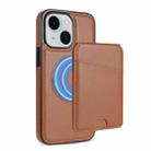 For iPhone 15 Plus Skin Feel Detachable Card Bag Magsafe Phone Case(Brown) - 1