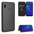 For Huawei Y6 (2019) / Honor Y6s Carbon Fiber Texture Horizontal Flip TPU + PC + PU Leather Case with Card Slot(Black) - 1