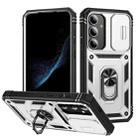 For Samsung Galaxy S25+ 5G Sliding Camshield TPU Hybrid PC Phone Case with Holder(White+Black) - 1