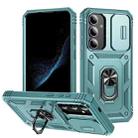 For Samsung Galaxy S25 5G Sliding Camshield TPU Hybrid PC Phone Case with Holder(Green) - 1