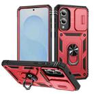 For Samsung Galaxy S25 Edge 5G Sliding Camshield TPU Hybrid PC Phone Case with Holder(Red+Black) - 1