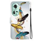 For OPPO Reno11 Global Crystal Texture Colored Drawing Leather Phone Case(Gold Butterfly Feathers) - 3