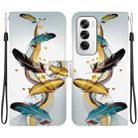For OPPO Reno12 5G Global Crystal Texture Colored Drawing Leather Phone Case(Gold Butterfly Feathers) - 1