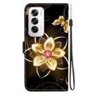 For OPPO Reno12 5G Global Crystal Texture Colored Drawing Leather Phone Case(Gold Flower) - 3