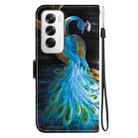 For OPPO Reno12 5G Global Crystal Texture Colored Drawing Leather Phone Case(Peacock) - 3