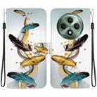 For OPPO Reno12 F 5G Crystal Texture Colored Drawing Leather Phone Case(Gold Butterfly Feathers) - 1