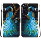 For Honor 200 5G Crystal Texture Colored Drawing Leather Phone Case(Peacock) - 1