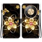 For Honor X70 5G Crystal Texture Colored Drawing Leather Phone Case(Gold Flower) - 1