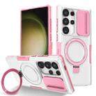 For Samsung Galaxy S24 Ultra 5G Sliding Camshield MagSafe Holder TPU Hybrid PC Phone Case(Pink White) - 1