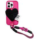 For iPhone 16 Pro Max Creative Plush Heart Design Phone Case with Lanyard(Rose Red) - 1