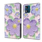 For Motorola Moto E13 Fresh Painted Leather Phone Case(Oil Painting Purple Flowers) - 1