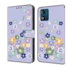 For Motorola Moto E13 Fresh Painted Leather Phone Case(Purple Floral) - 1