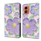 For Motorola Moto E14 Fresh Painted Leather Phone Case(Oil Painting Purple Flowers) - 1