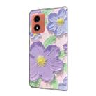 For Motorola Moto E14 Fresh Painted Leather Phone Case(Oil Painting Purple Flowers) - 3