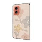 For Motorola Moto E14 Fresh Painted Leather Phone Case(Beige Flowers) - 3