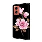 For Motorola Moto E14 Fresh Painted Leather Phone Case(Black Flowers) - 3