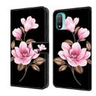 For Motorola Moto E20 Fresh Painted Leather Phone Case(Black Flowers) - 1