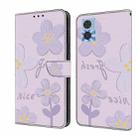 For Motorola Moto E22 Fresh Painted Leather Phone Case(Dark Purple Flowers) - 1