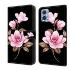 For Motorola Moto E22 Fresh Painted Leather Phone Case(Black Flowers) - 1