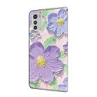For Motorola Moto E32 Fresh Painted Leather Phone Case(Oil Painting Purple Flowers) - 3