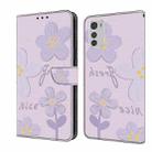 For Motorola Moto E32 Fresh Painted Leather Phone Case(Dark Purple Flowers) - 1
