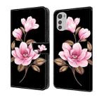 For Motorola Moto E32 Fresh Painted Leather Phone Case(Black Flowers) - 1