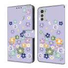 For Motorola Moto E32 Fresh Painted Leather Phone Case(Purple Floral) - 1