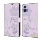 For Motorola Edge 30 Neo Fresh Painted Leather Phone Case(Dark Purple Flowers) - 1