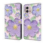 For Motorola Moto G Stylus 5G 2023 Fresh Painted Leather Phone Case(Oil Painting Purple Flowers) - 1