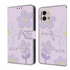 For Motorola Moto G Stylus 5G 2023 Fresh Painted Leather Phone Case(Dark Purple Flowers) - 1