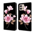 For Motorola Moto G Stylus 5G 2023 Fresh Painted Leather Phone Case(Black Flowers) - 1